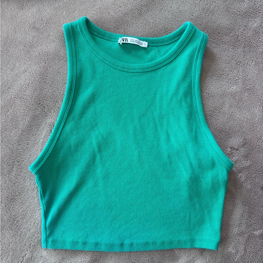 Zara Green Ribbed Crop Tank